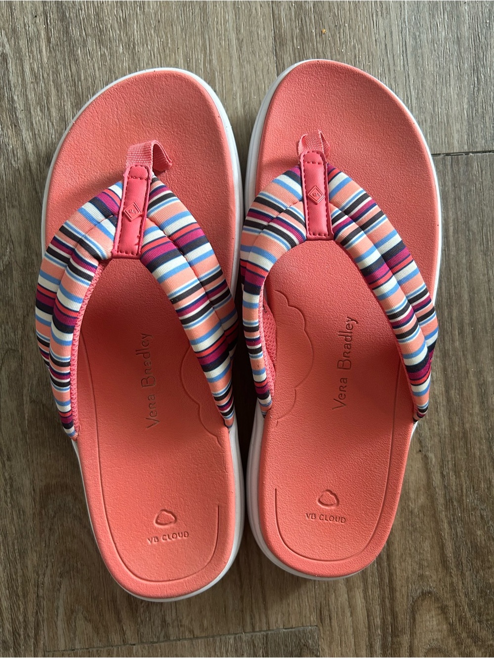 Vera Bradley Coral and Multicolor Striped Flip Flops